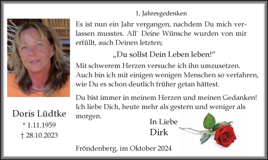 Traueranzeige von Doris Lüdtke von Tageszeitung