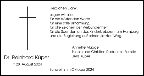 Traueranzeige von Dr. Reinhard Küper von Tageszeitung
