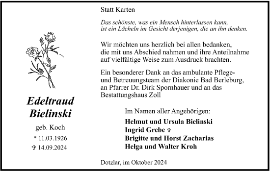 Traueranzeige von Edeltraud Bielinski von Tageszeitung