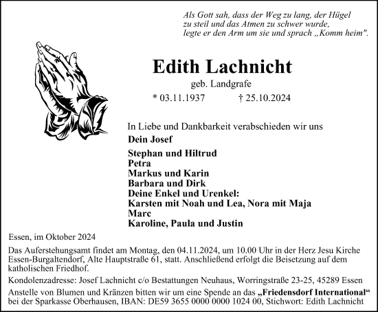 Traueranzeige von Edith Lachnicht von Tageszeitung