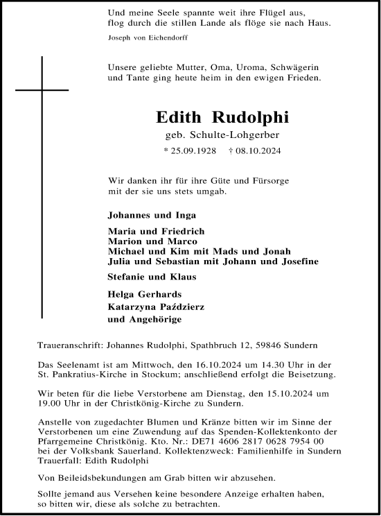 Traueranzeige von Edith Rudolphi von Tageszeitung