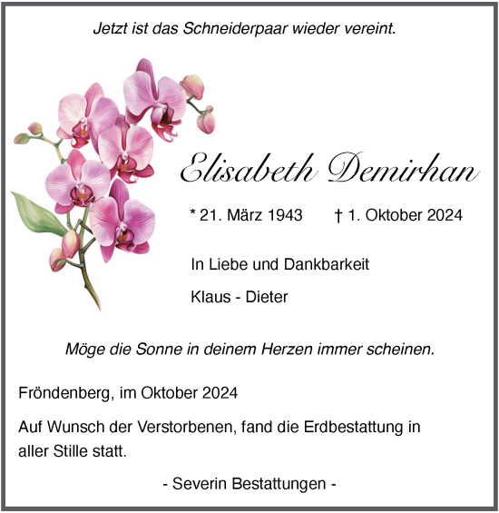Traueranzeige von Elisabeth Demirhan von Tageszeitung