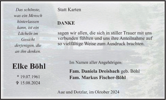 Traueranzeige von Elke Böhl von Tageszeitung