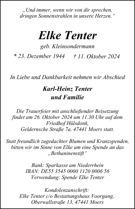 Traueranzeige von Elke Tenter von Tageszeitung