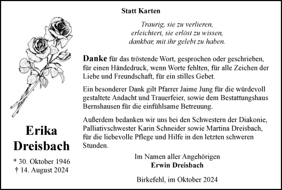 Traueranzeige von Erika Dreisbach von Tageszeitung