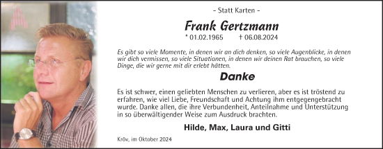 Traueranzeige von Frank Gertzmann von Tageszeitung