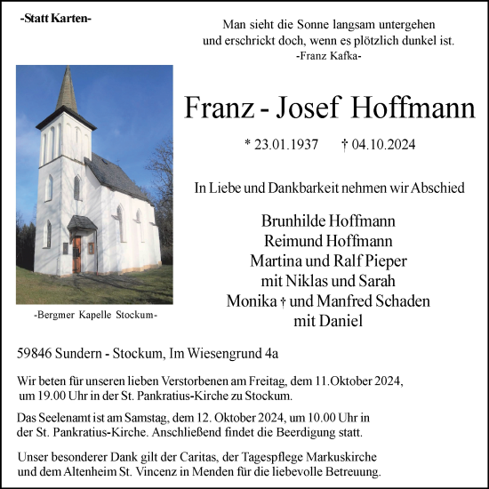 Traueranzeige von Franz-Josef Hoffmann von Tageszeitung