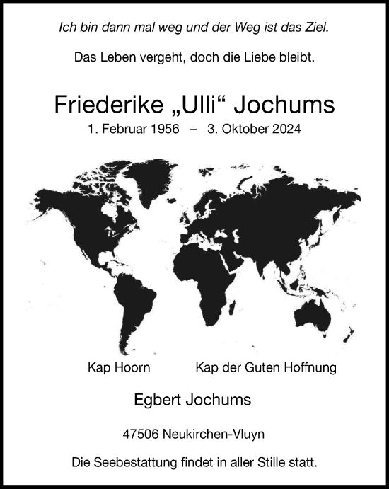Traueranzeige von Friederike Jochums von Tageszeitung