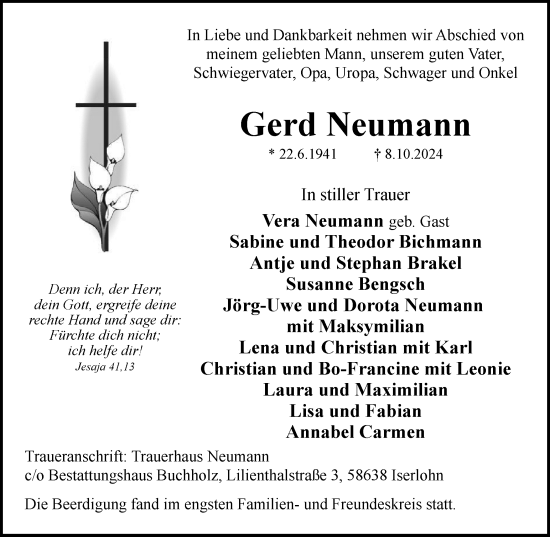 Traueranzeige von Gerd Neumann von Tageszeitung