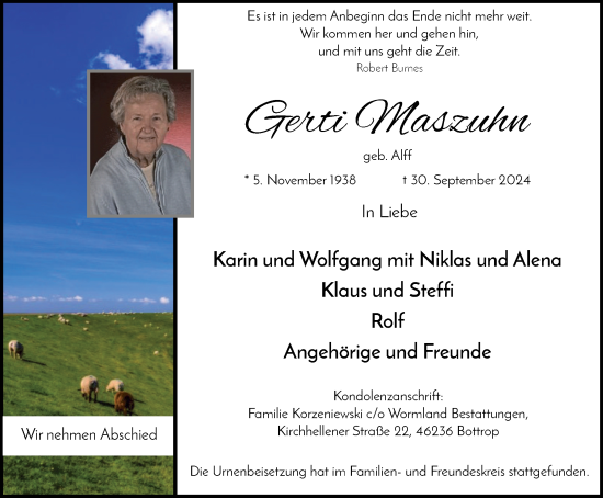Traueranzeige von Gerti Maszuhn von Tageszeitung