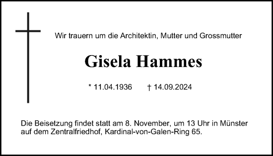 Traueranzeige von Gisela Hammes von Tageszeitung
