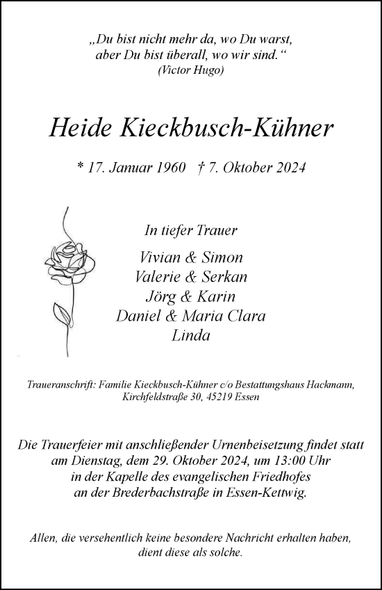 Traueranzeige von Heide Kieckbusch-Kühner von Tageszeitung