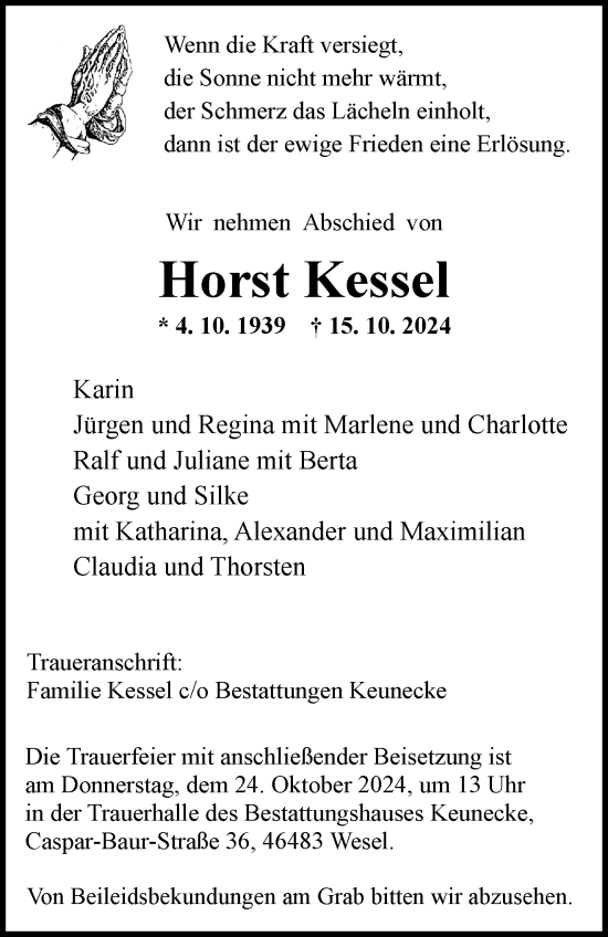 Traueranzeige von Horst Kessel von Tageszeitung