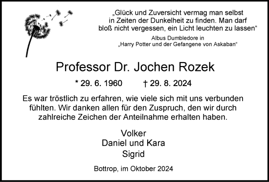 Traueranzeige von Jochen Rozek von Tageszeitung