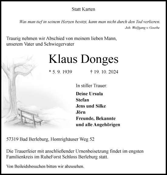 Traueranzeige von Klaus Donges von Tageszeitung