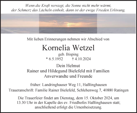 Traueranzeige von Kornelia Wetzel von Tageszeitung
