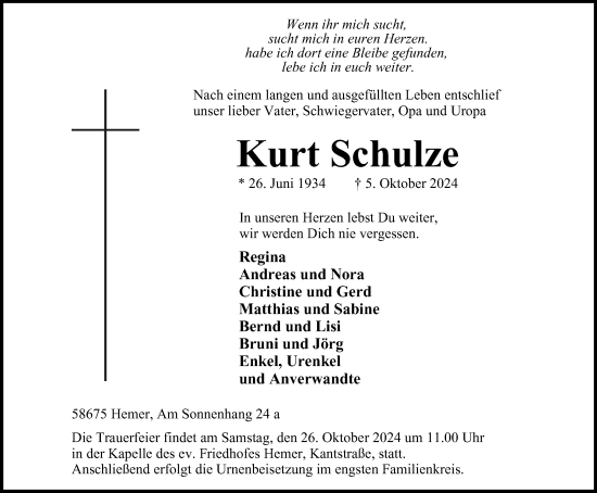 Traueranzeige von Kurt Schulze von Tageszeitung