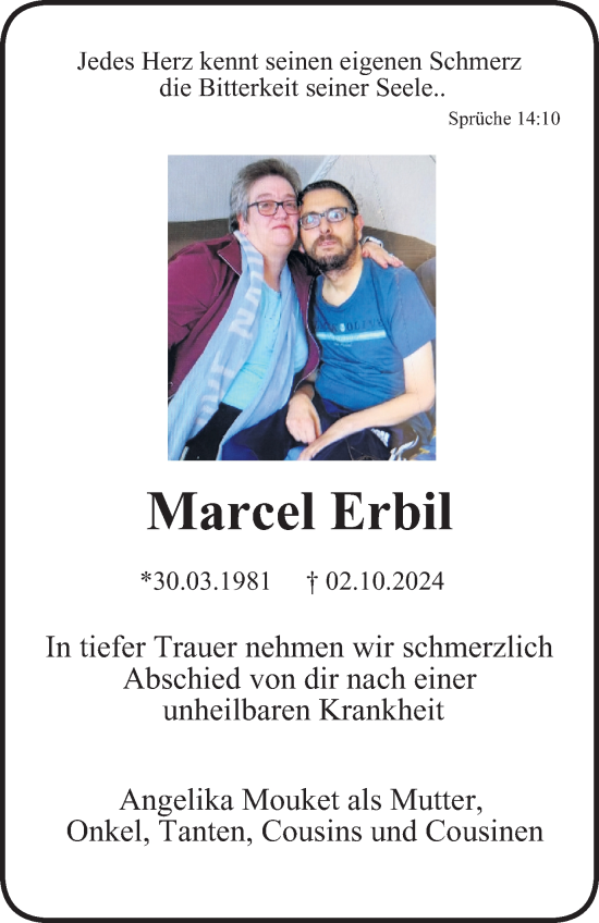 Traueranzeige von Marcel Erbil von Tageszeitung