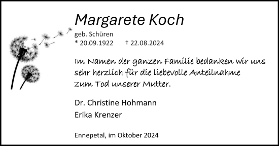 Traueranzeige von Margarete Koch von Tageszeitung