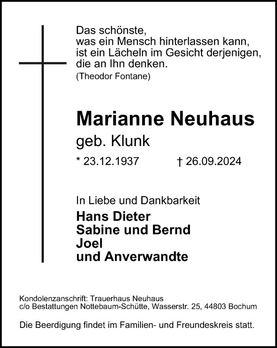 Traueranzeige von Marianne Neuhaus von Tageszeitung