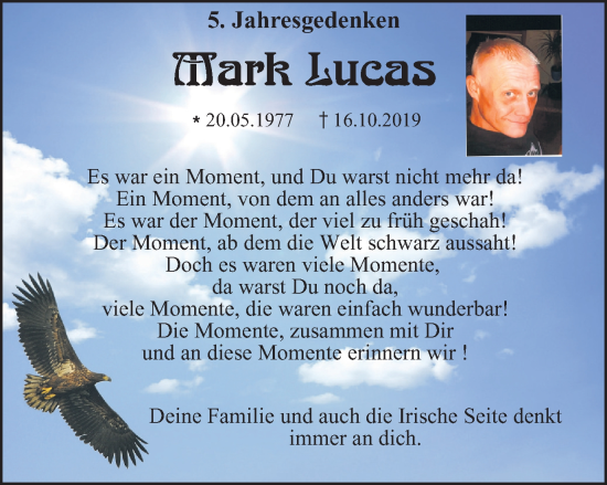 Traueranzeige von Mark Lucas von Tageszeitung