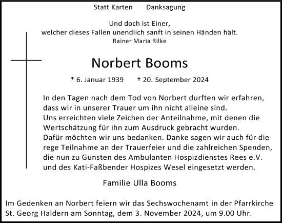 Traueranzeige von Norbert Booms von Tageszeitung