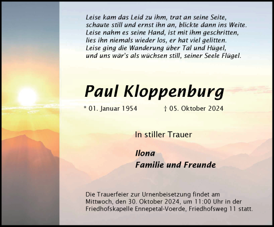 Traueranzeige von Paul Kloppenburg von Tageszeitung