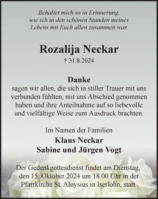 Traueranzeige von Rozalij Neckar von Tageszeitung
