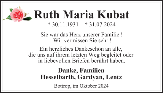 Traueranzeige von Ruth Maria Kubat von Tageszeitung