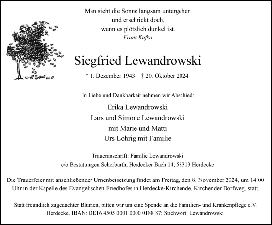 Traueranzeige von Siegfried Lewandrowski von Tageszeitung