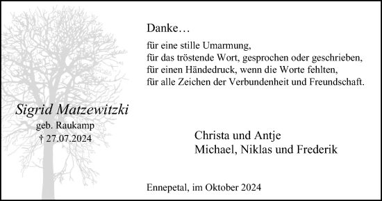 Traueranzeige von Sigrid Matzewitzki von Tageszeitung