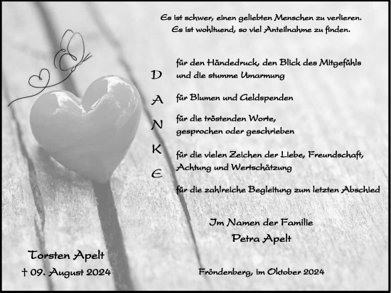 Traueranzeige von Torsten Apelt von Tageszeitung