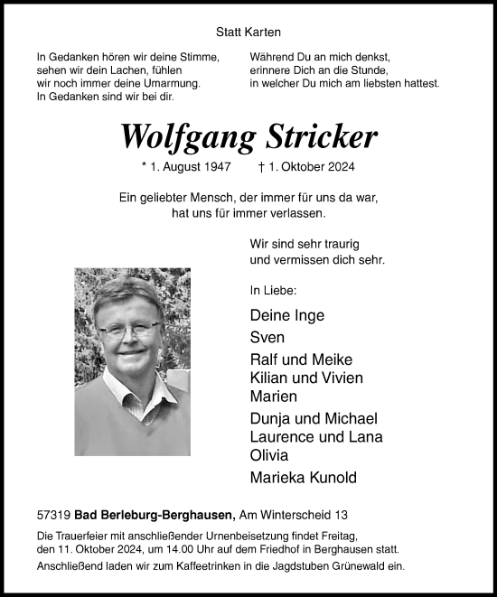Traueranzeige von Wolfgang Stricker von Tageszeitung