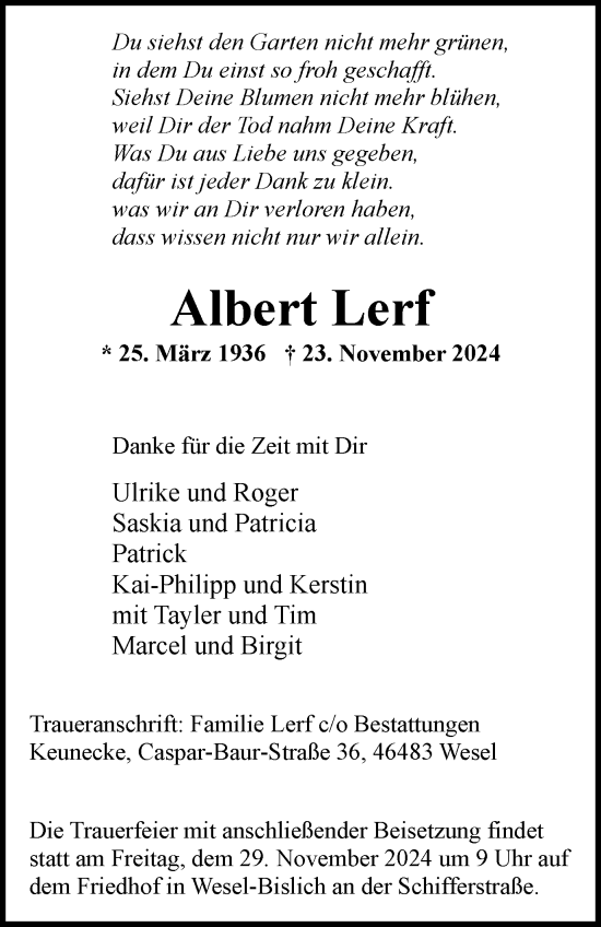 Traueranzeige von Albert Lerf von Tageszeitung