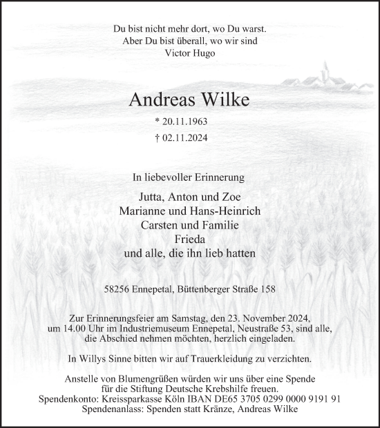 Traueranzeige von Andreas Wilke von Tageszeitung