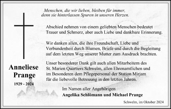 Traueranzeige von Anneliese Prange von Tageszeitung