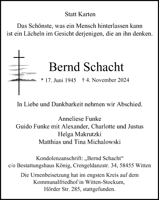 Traueranzeige von Bernd Schacht von Tageszeitung