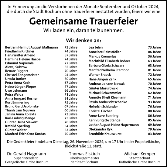 Traueranzeige von Bestattungen vom 23.11.2024 von Tageszeitung