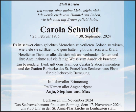 Traueranzeige von Carola Schmidt von Tageszeitung