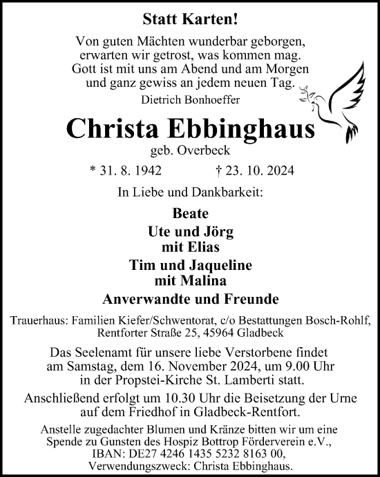 Traueranzeige von Christa Ebbinghaus von Tageszeitung