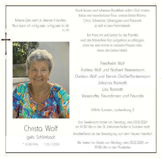Traueranzeige von Christa Wolf von Tageszeitung