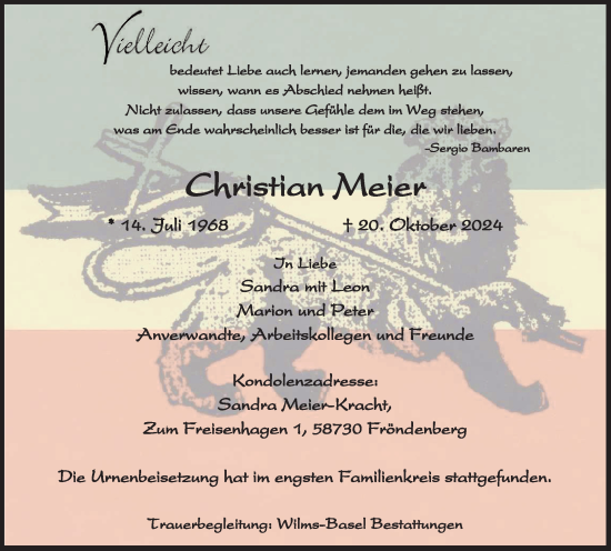 Traueranzeige von Christian Meier von Tageszeitung