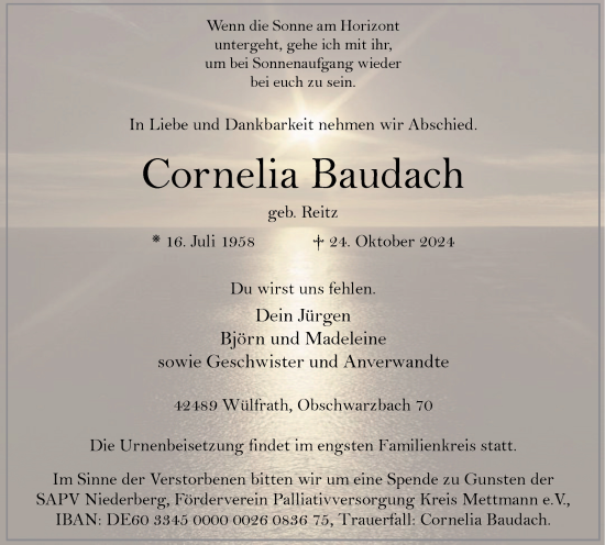 Traueranzeige von Cornelia Baudach von Tageszeitung