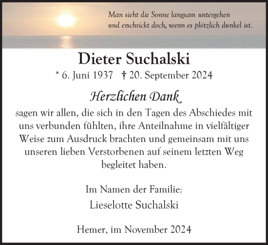 Traueranzeige von Dieter Suchalski von Tageszeitung