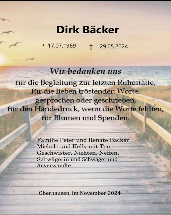 Traueranzeige von Dirk Bäcker von Tageszeitung