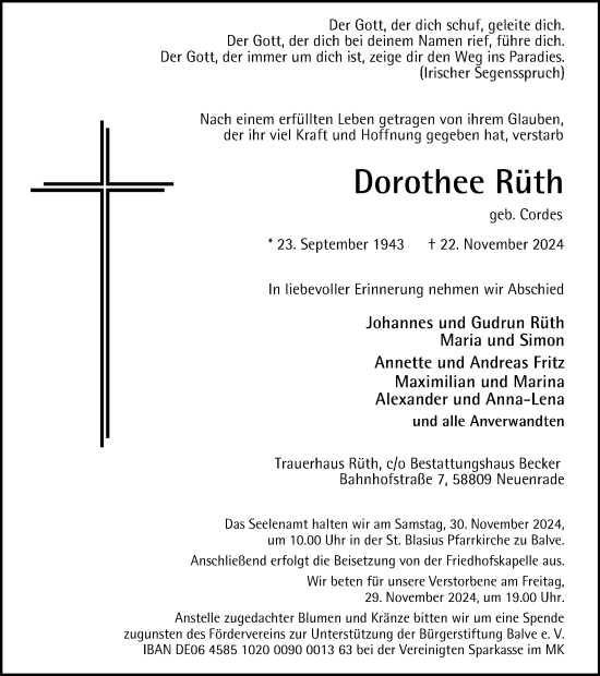 Traueranzeige von Dorothee Rüth von Tageszeitung