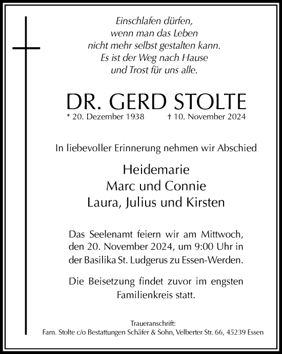 Traueranzeige von Dr. Gerd Stolte von Tageszeitung