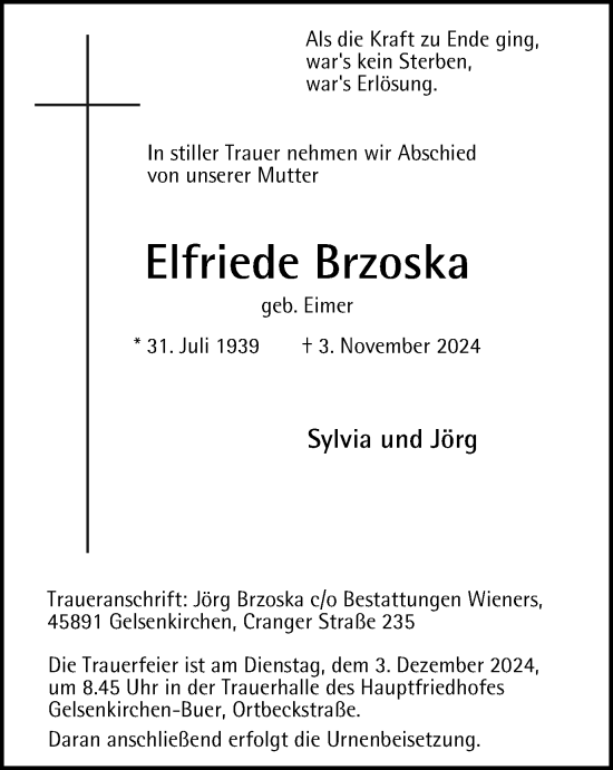 Traueranzeige von Elfriede Brzoska von Tageszeitung