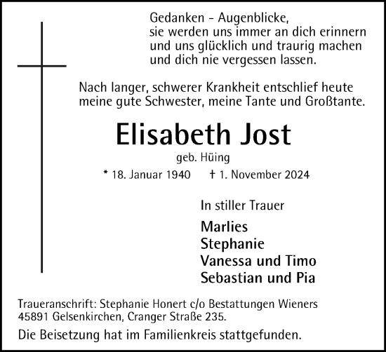 Traueranzeige von Elisabeth Jost von Tageszeitung