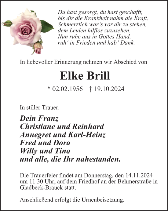 Traueranzeige von Elke Brill von Tageszeitung